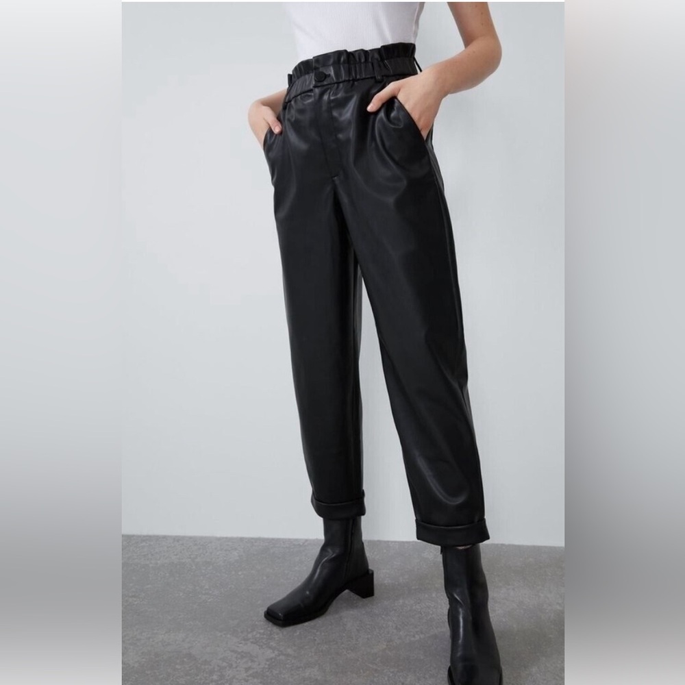 NWT Zara Faux Leather Paperbag Waist Trousers, Size Large